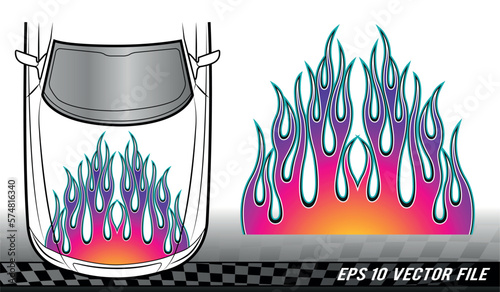 Fire flames racing car decal vector art graphic. Tribal bonnet flame sports car vinyl decal. Hood decoration for cars, auto, truck, boat, suv and motorcycle tank.