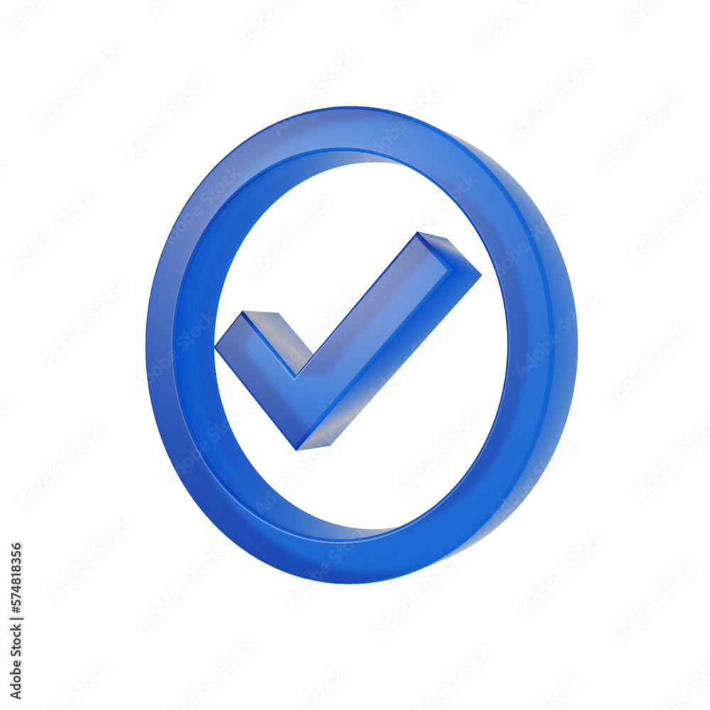  Blue Check mark circle sign angle, verified badge, approved, isolated icon, symbol, 3D Rendering.