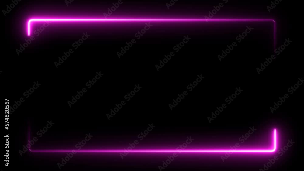 Neon glowing frame background. Lasers are pink. repetitive motion animation, with neon lights shrinking and expanding. isolated on black. 4K graphic animation video