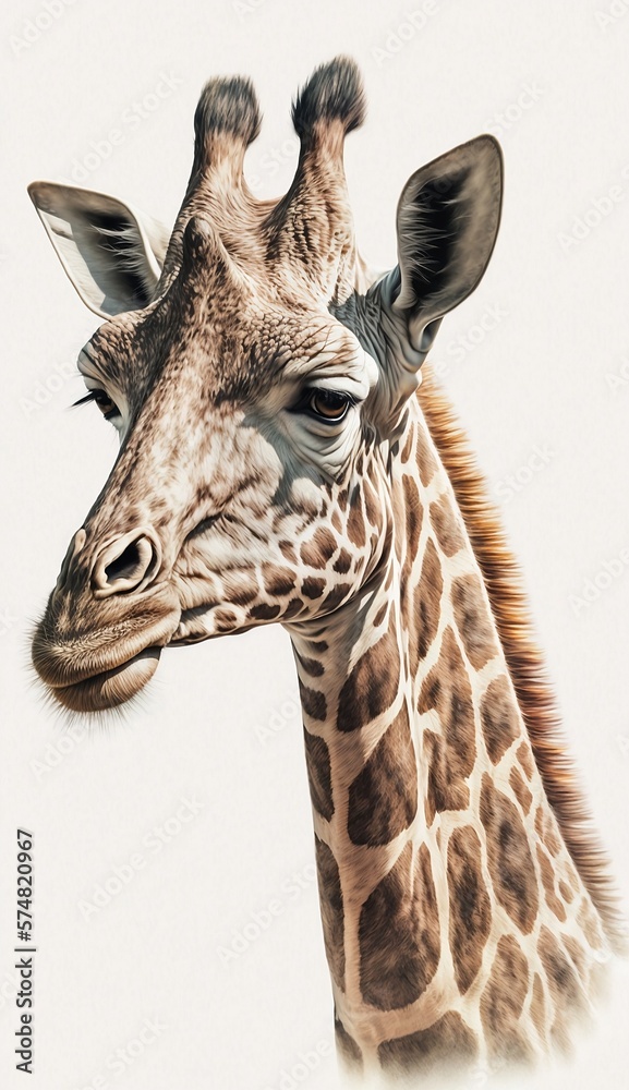 Naklejka premium Detailed Illustration of a Giraffe Head and Neck Created by Generative AI Technology