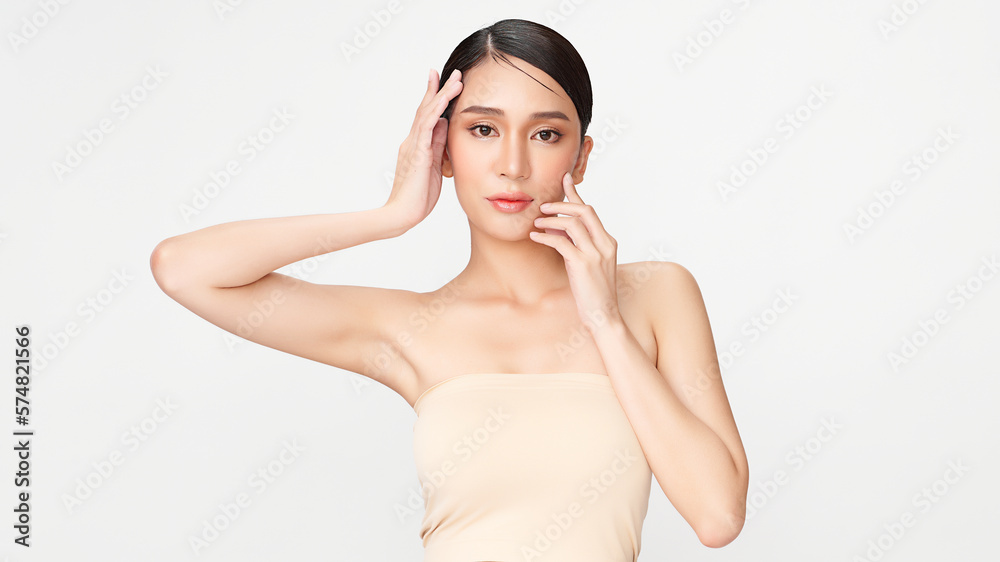 Beautiful young asian woman with clean fresh skin on white background, Face care, Facial treatment, Cosmetology, beauty and spa, Asian women portrait. Beautiful young asian woman with clean fresh skin on white background, Face care, Facial treatment, Cosmetology, beauty and spa, Asian women portrait.