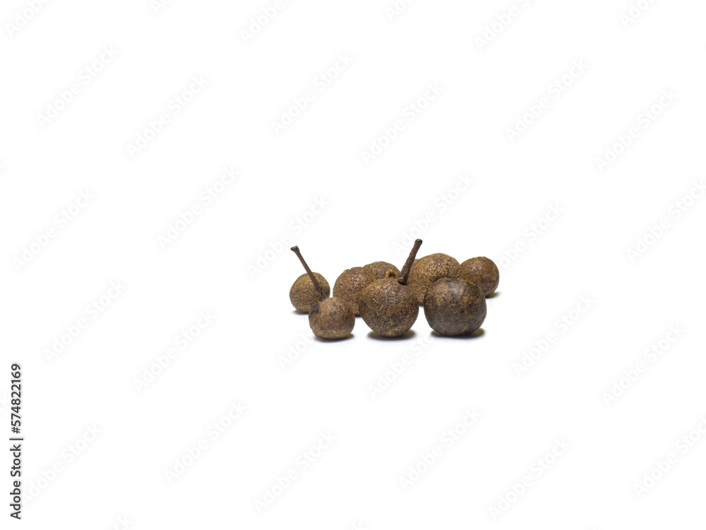 Allspice on a white background. Peppercorn isolate. Seasoning for dishes. Cooking.