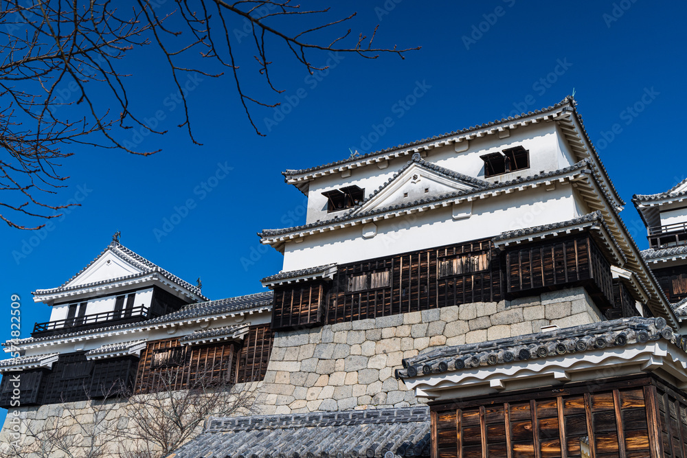日本　愛媛県松山市の松山城の小天守と南隅櫓