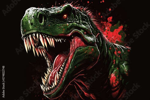 Close up of an enraged Tyrannosaurus rex. Graphic designers may put this dinosaur clipart to good use in a variety of projects. Generative AI © 2rogan