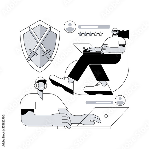 MMORPG abstract concept vector illustration. Browser MMORPG, massive multiplayer game, online pc role-playing games, story-driven quest, gaming app, avatar player scenario abstract metaphor.