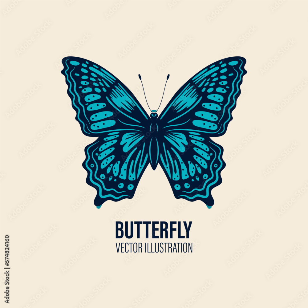 Vector Hand Drawn Butterfly Icon Closeup Isolated on White Background