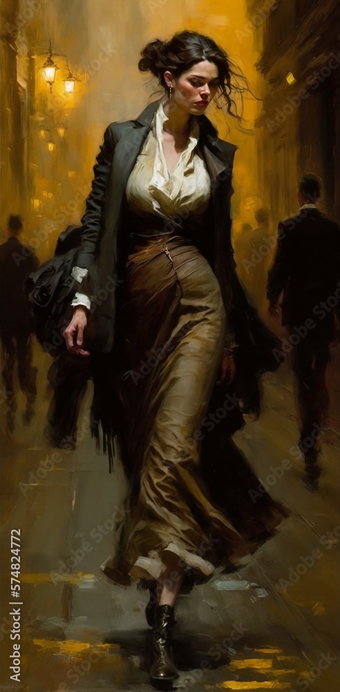 Beautiful Impressionist painting of a 1920s dramatic female character, Generative ai
