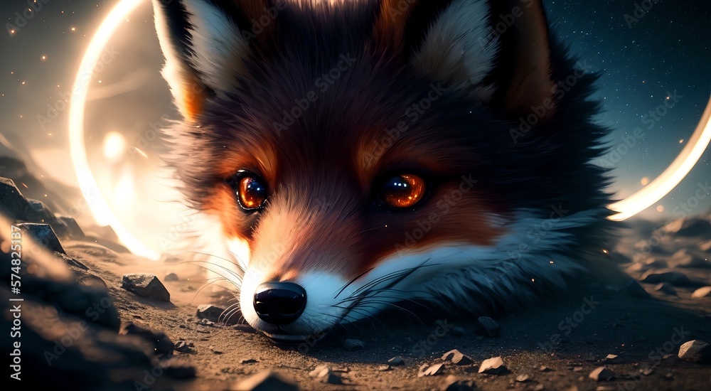 Obraz premium Cute Young Fox [AI Generative]
