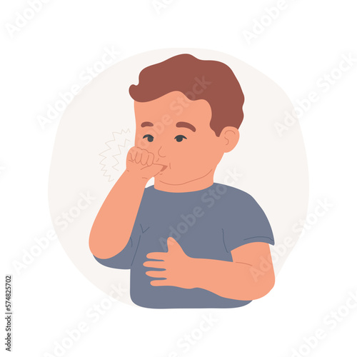 Thumb sucking isolated cartoon vector illustration. Little smiling boy sucks his finger, kids unhealthy lifestyle, bad habits, disturbed occlusion, teeth problems vector cartoon.