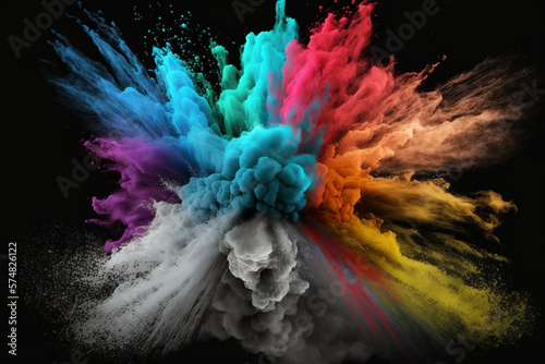Explosão de tinta colorida em pó feita por IA