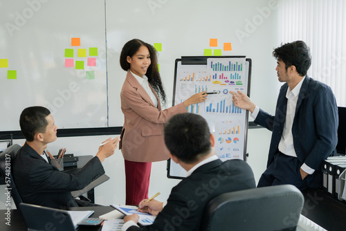 Asia business meeting consultations of business people in the company's meeting room Discuss, present, present new projects, present 