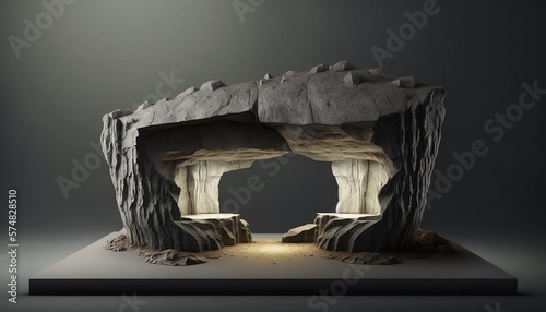 stone cave background with top light background, product display, toy and game backdrop.