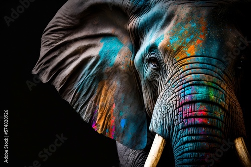 Wallpaper Mural Portrait face of an elephant with colorful paint. Generative AI Torontodigital.ca