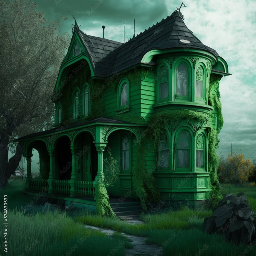 House in green paint House in green paint
