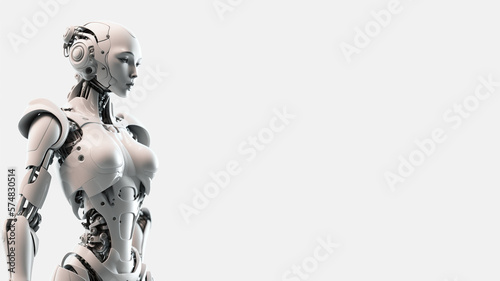 humanoid robot with futuristic technology in white color. Concept of artificial intelligence, technological future and science fiction. Post-processed generative AI