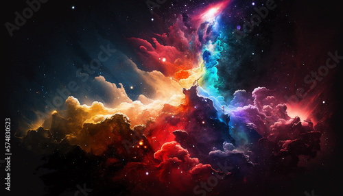 Colorful Galaxy Background with Clouds and Stars. Post-processed generative AI