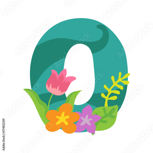 カラフルな花のアルファベット-O