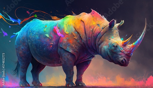 Fototapeta Naklejka Na Ścianę i Meble -  Colorful painting of an animal with creative abstract elements as background. fantasy animal. illustration painting. Generative AI.