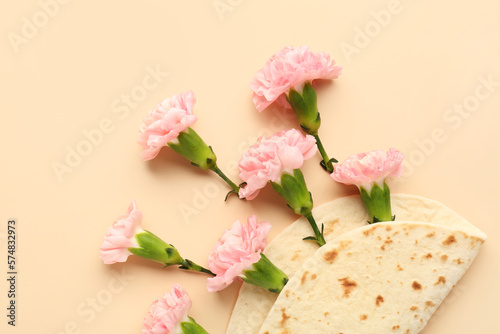 Pink carnation flowers and ...