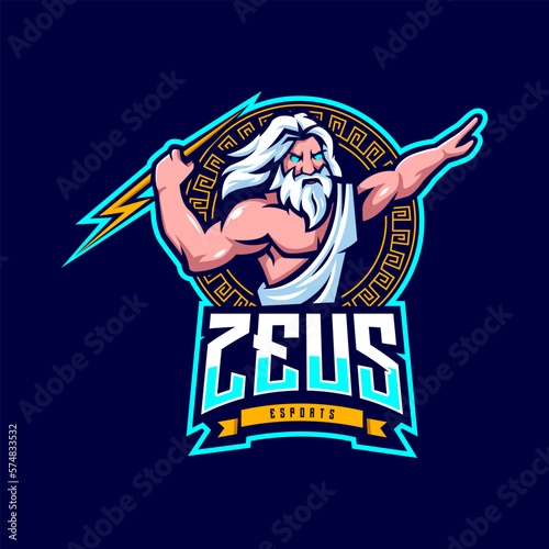 Zeus god esport logo design vector