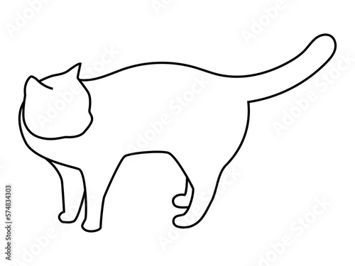 立ち止まって後ろを気にする猫（シルエット／白）