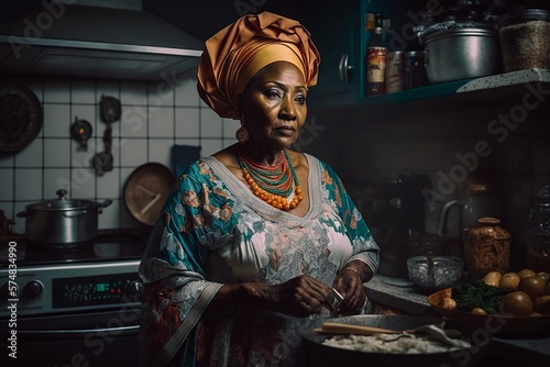 Generative AI. Nigerian woman inside kitchen