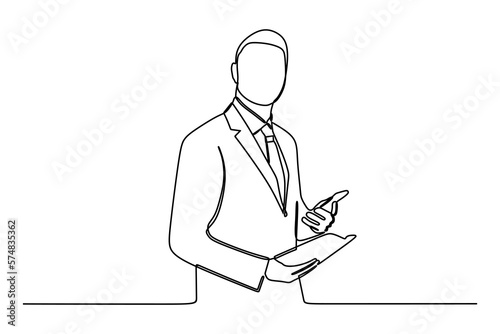continuous line drawing of happy businessman 