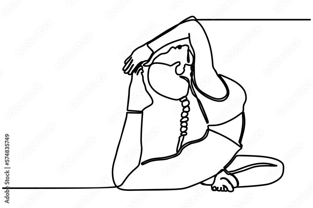 continuous line drawing of gorgeous young woman practicing yoga