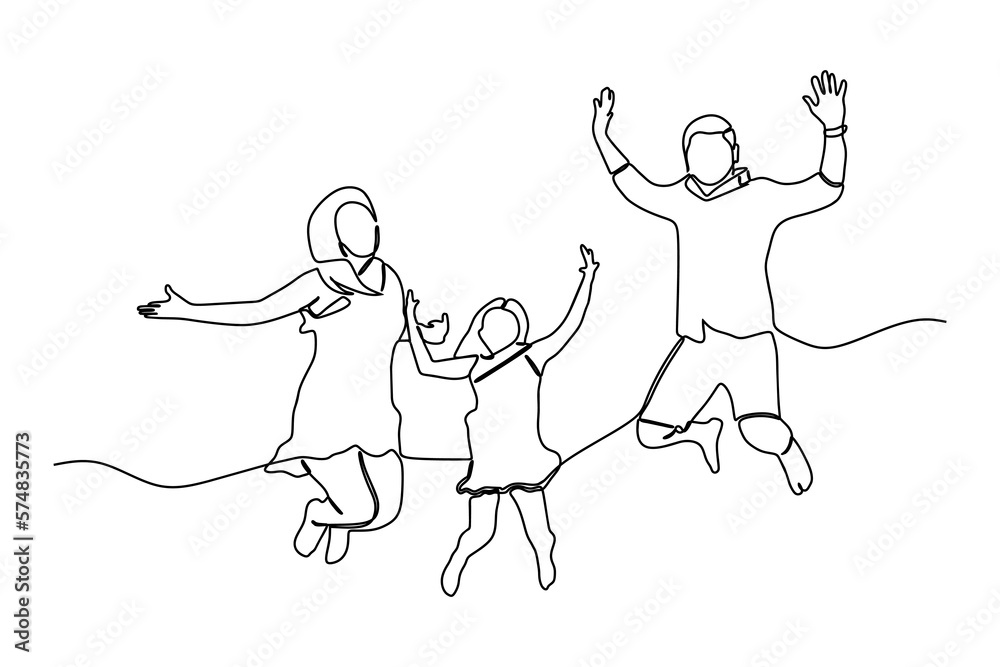 continuous line drawing of happy family having fun time continuous line drawing of happy family having fun time