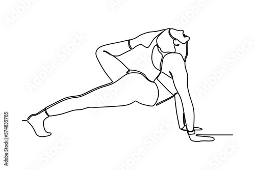 continuous line drawing of gorgeous young woman practicing yoga