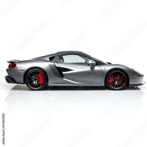 Shiny Silver Sports Car on White Background Created with Generative AI and Other Techniques