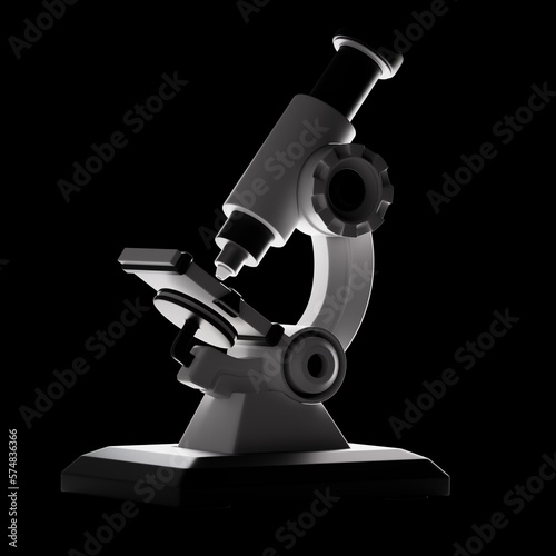 Scientific microscope on a dark background backlit 3D rendering