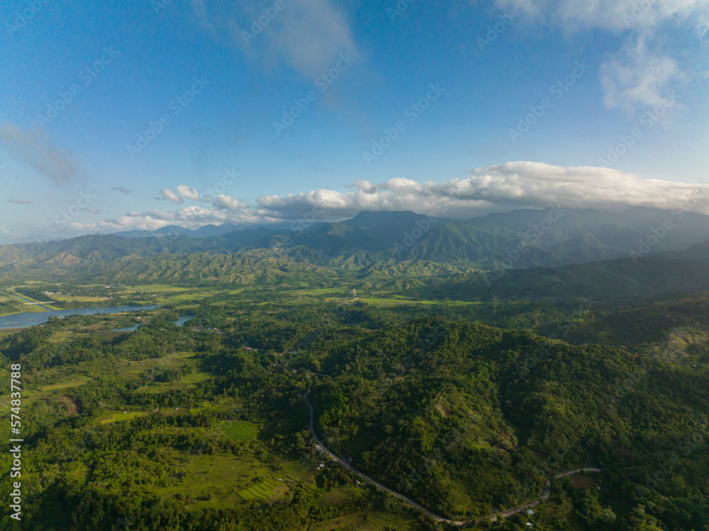 Aerial view of Tropical mountain range and mountain slopes with rainforest. Philippines.