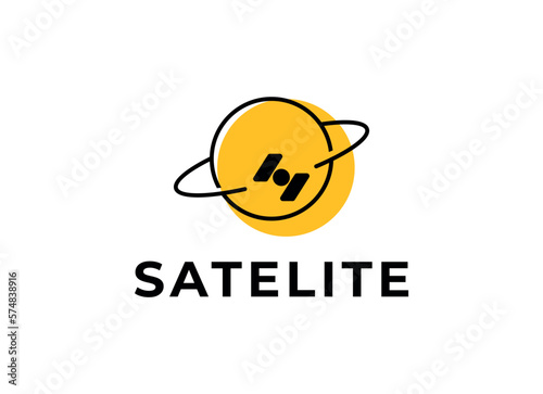 The satellite in the space vector flat design illustration. Good concept for business connected. Logo design.