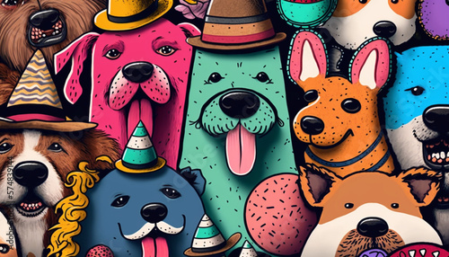 Doodle of dogs with hats , Generative AI