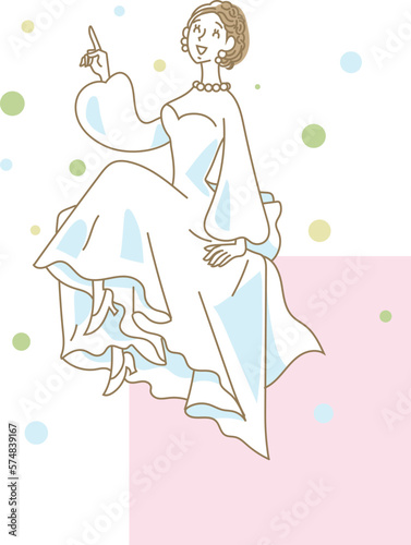 角に座る花嫁姿の女性