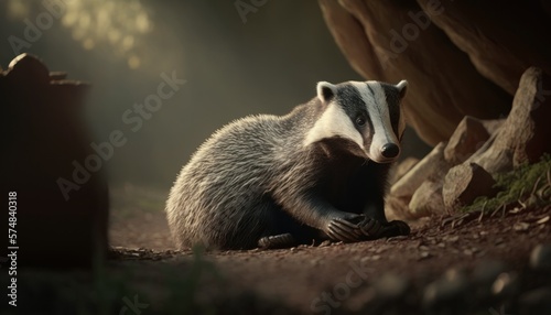 Beautiful Artistic Designer Cinematic Portrait of a Badger Animal in its Natural Habitat: Celebrating Cute Creatures, Wildlife, Biology, Nature, and Biodiversity (generative AI © Get Stock
