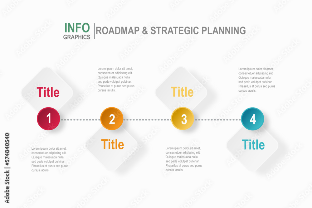 Infographic template for business plan ,strategy, roadmap. 4 Steps Modern Timeline diagram paper cut style, presentation vector infographics