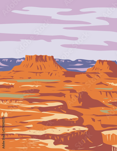 WPA poster art of Island in the Sky in Canyonlands  National Park located in Moab, Utah USA done in works project administration style. photo