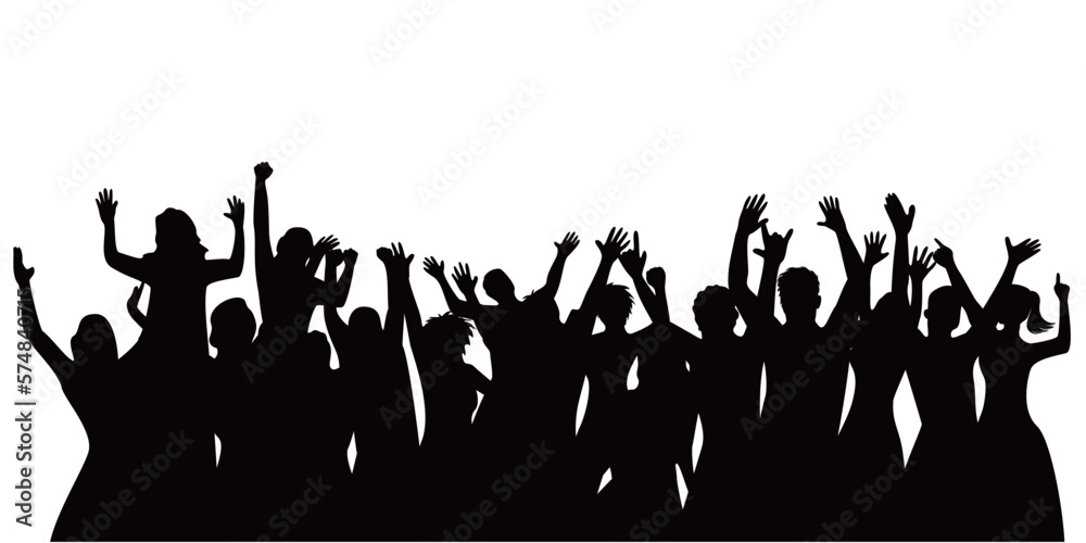happy crowd people silhouette design. fun music party background. audience in concert.