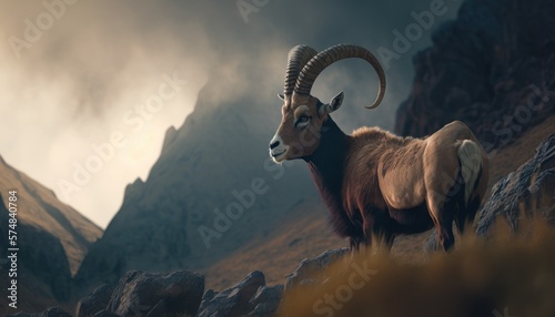 Beautiful Artistic Designer Cinematic Portrait of a Ibex Animal in its Natural Habitat: Celebrating Cute Creatures, Wildlife, Biology, Nature, and Biodiversity (generative AI
