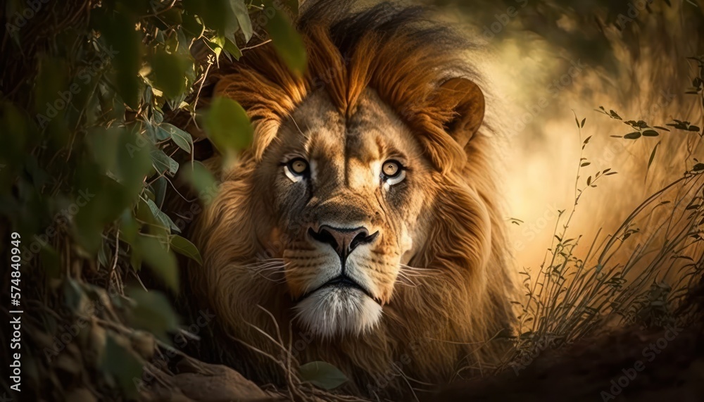 Beautiful Artistic Designer Cinematic Portrait of a Lion Animal in its Natural Habitat: Celebrating Cute Creatures, Wildlife, Biology, Nature, and Biodiversity (generative AI