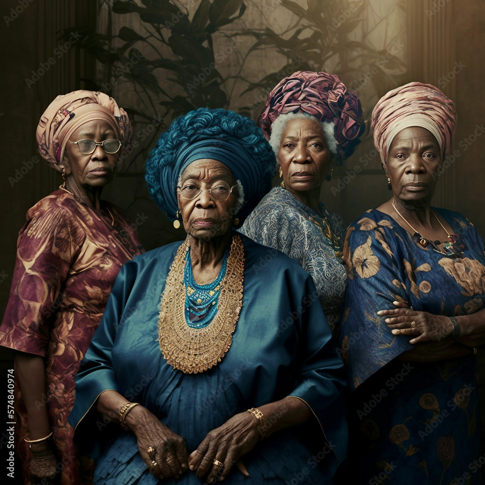 Generative AI. group of senior African aunties posing