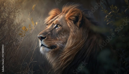 Beautiful Artistic Designer Cinematic Portrait of a Lion Animal in its Natural Habitat: Celebrating Cute Creatures, Wildlife, Biology, Nature, and Biodiversity (generative AI