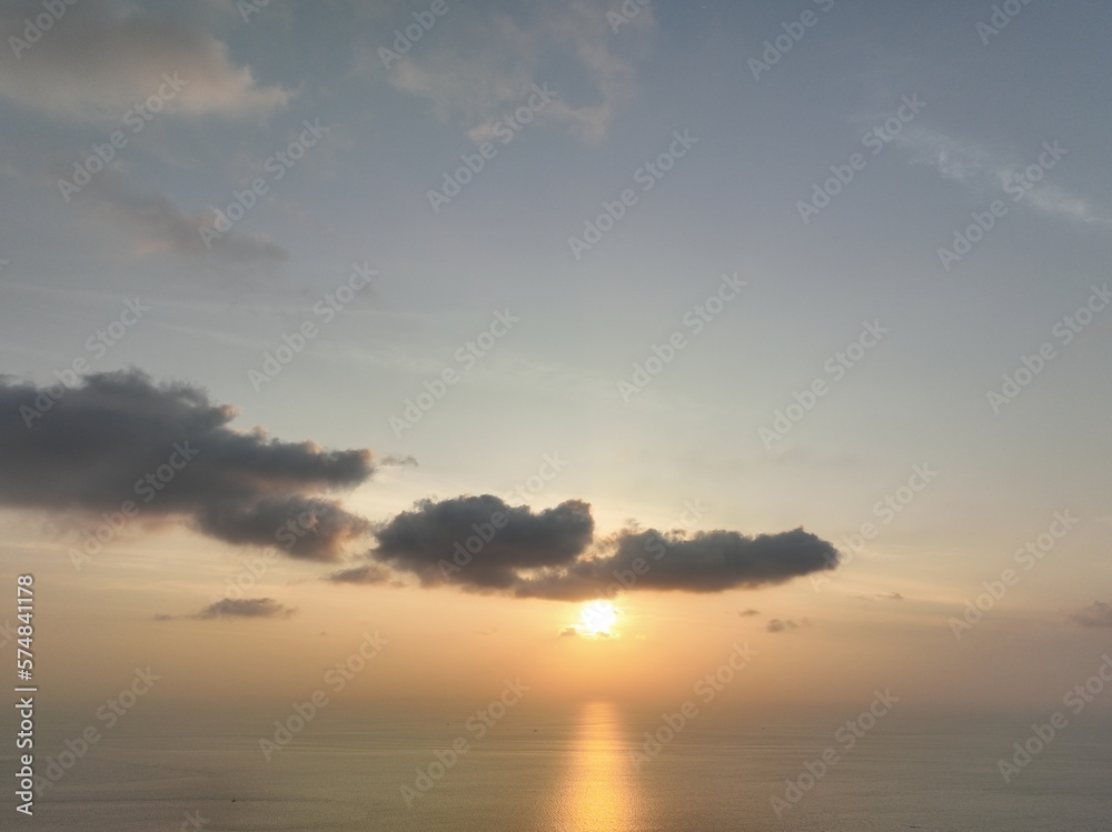 .aerial panorama view beautiful sky over the blue sea at three beaches viewpoint..popular landmark to see three beaches and beautiful sunset..Kata Noi beach, Kata beach and Karon beach..