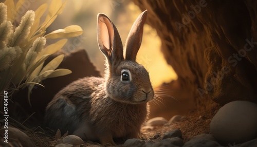 Beautiful Artistic Designer Cinematic Portrait of a Rabbit Animal in its Natural Habitat  Celebrating Cute Creatures  Wildlife  Biology  Nature  and Biodiversity  generative AI