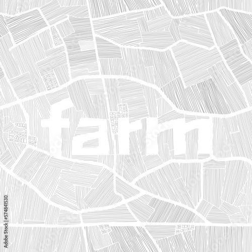 Top view of farmland black and white line art seamless vector pattern. Landscape background texture