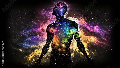 astral body, silhouette among the stars and galaxies, one with the universe - generative ai