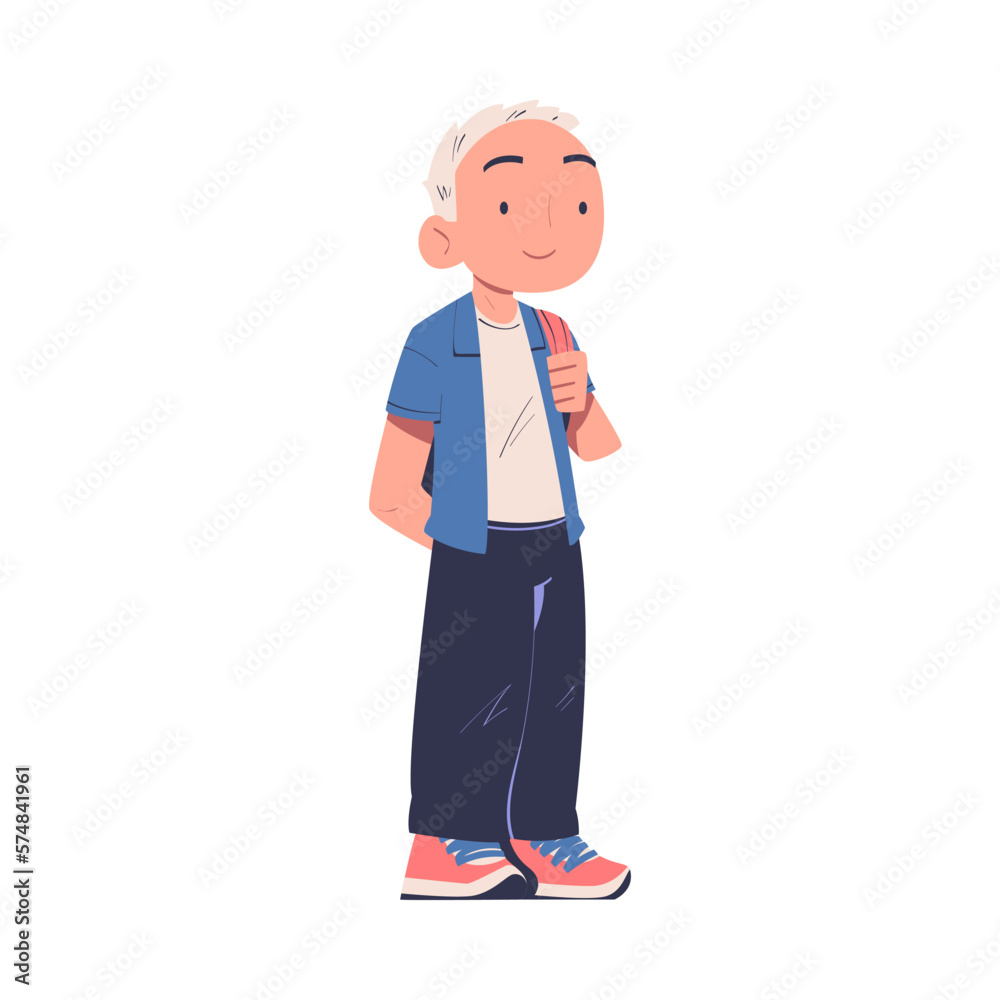 Cheerful boy elementary school student standing with backpack cartoon vector illustration Cheerful boy elementary school student standing with backpack cartoon vector illustration