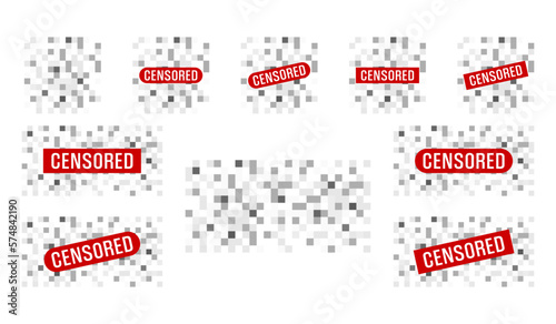 Set of pixel censored signs elements. Red alert censorship bar concept. Censor vector illustration isolated on white
